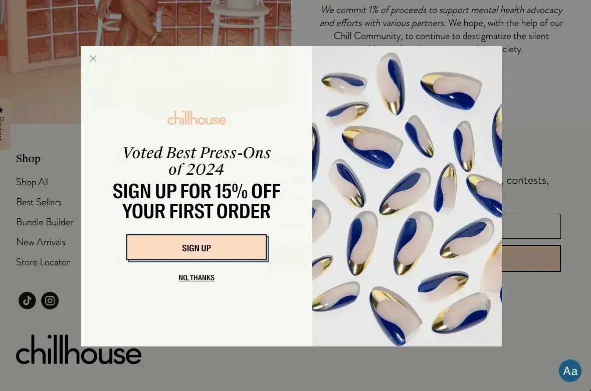 website pop-up examples: chillhouse