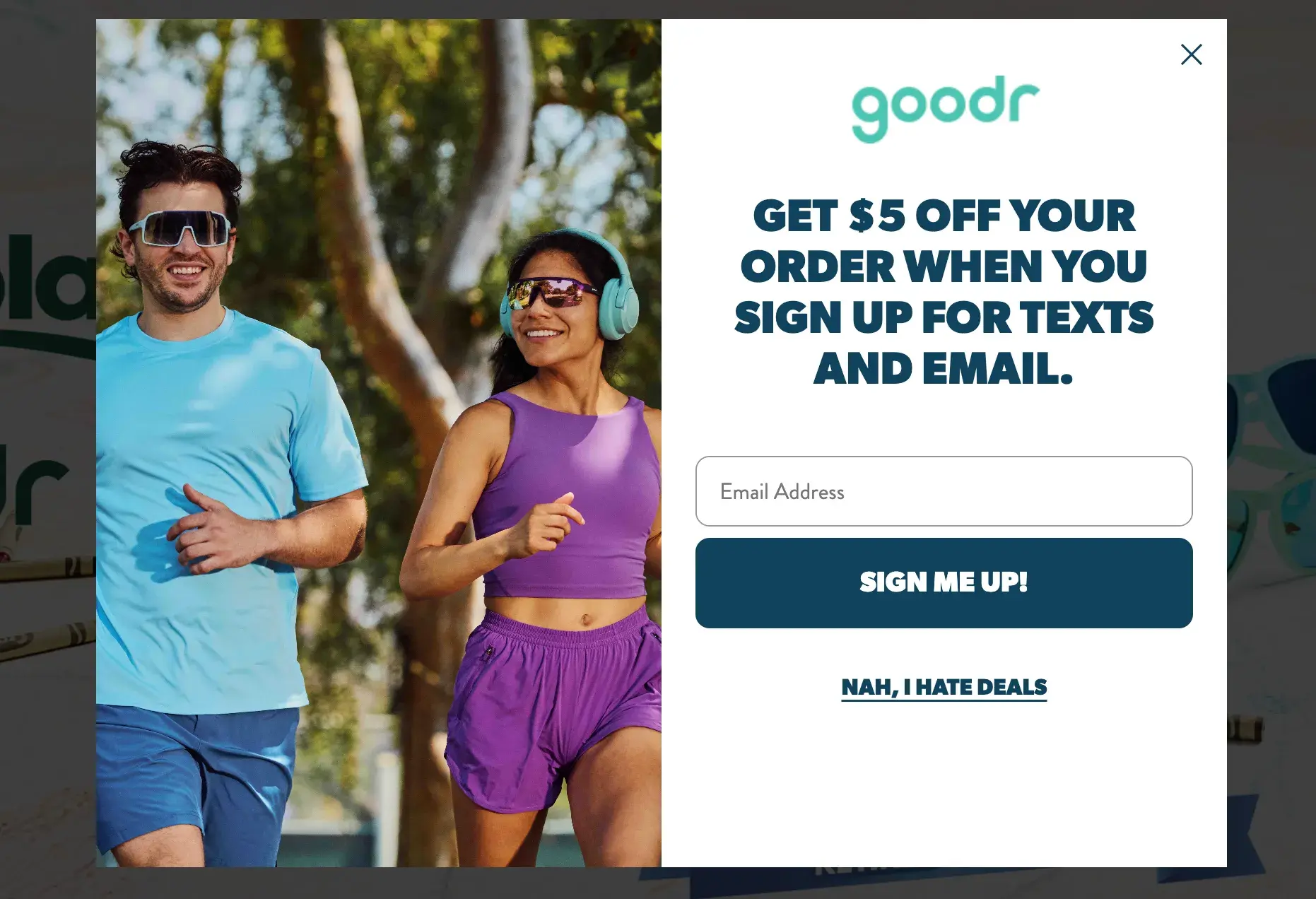 website pop-up examples: goodr