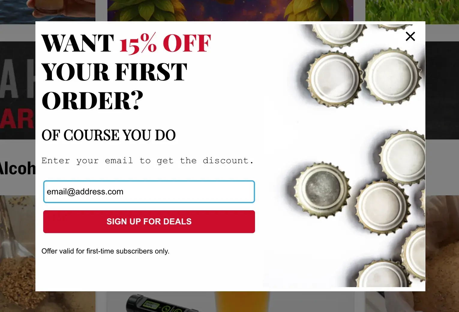 website pop-up examples: northern brewer