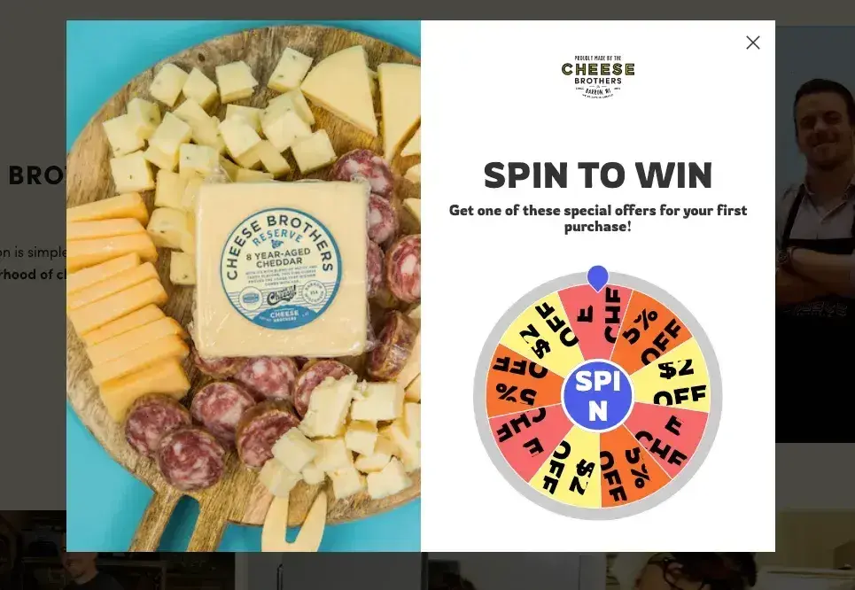website pop-up examples: cheese brothers