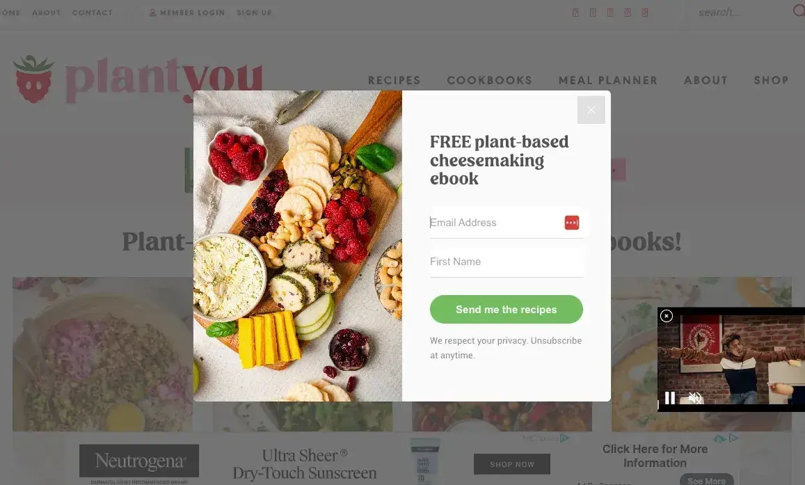 website pop-up examples: plantyou