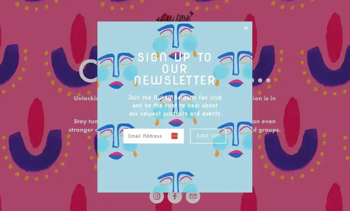 website pop-up examples: bukky baldwin