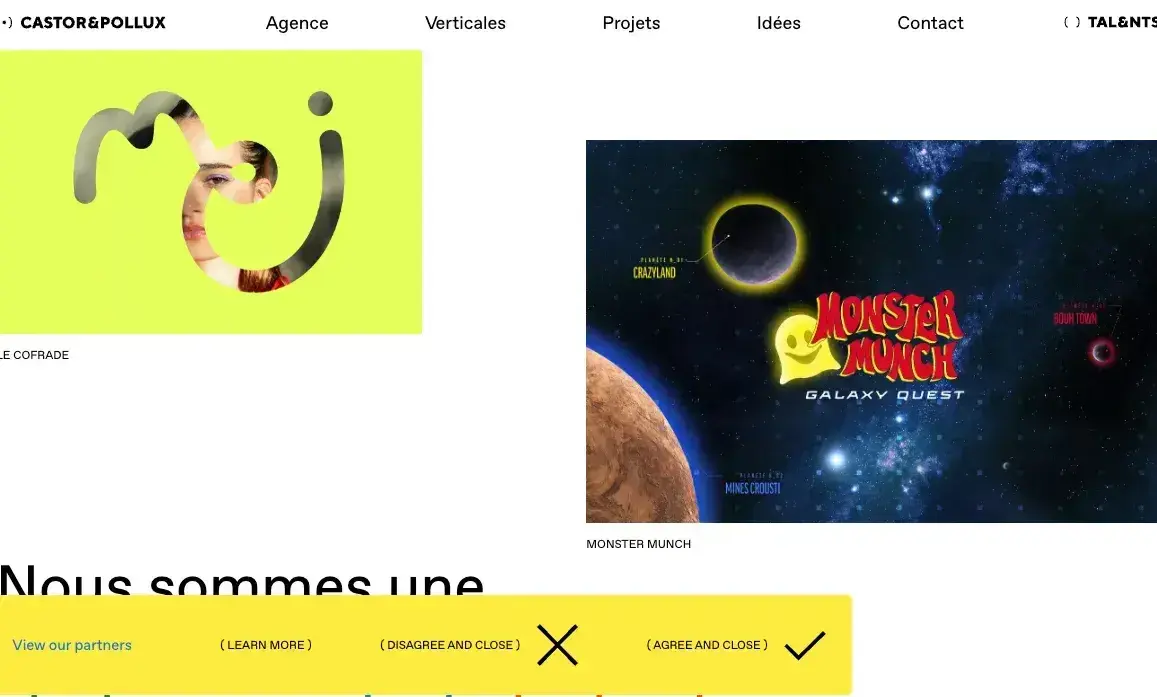 website pop-up examples: castor & pollux