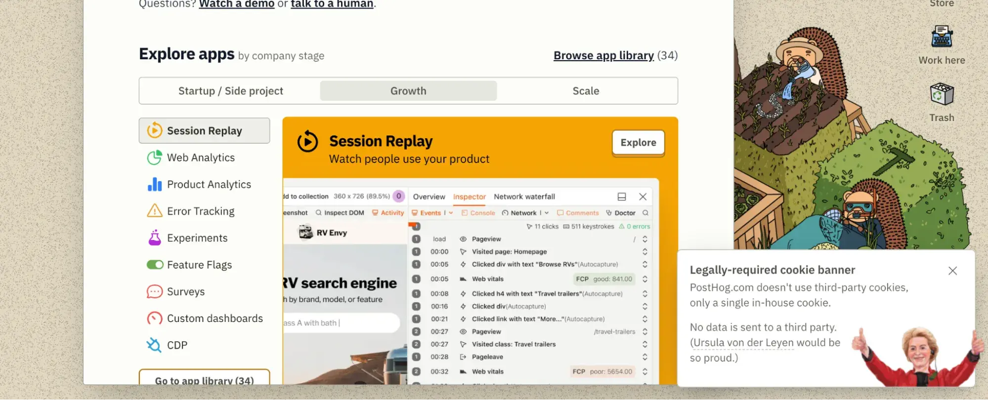 website pop-up examples: posthog
