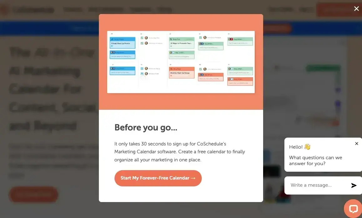 website pop-up examples: coschedule