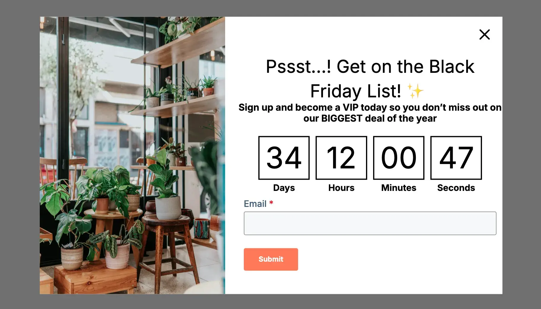 website pop-up examples: countdown timer