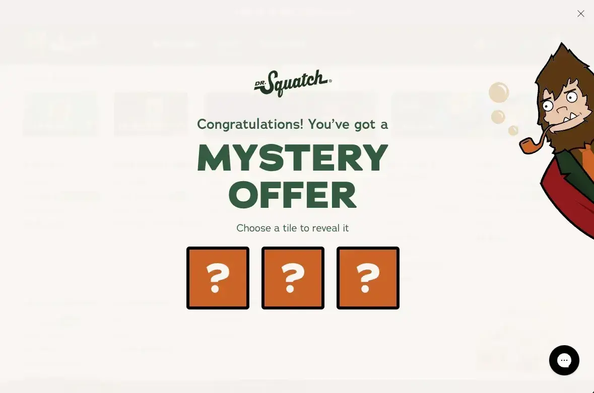 website pop-up examples: dr. squatch