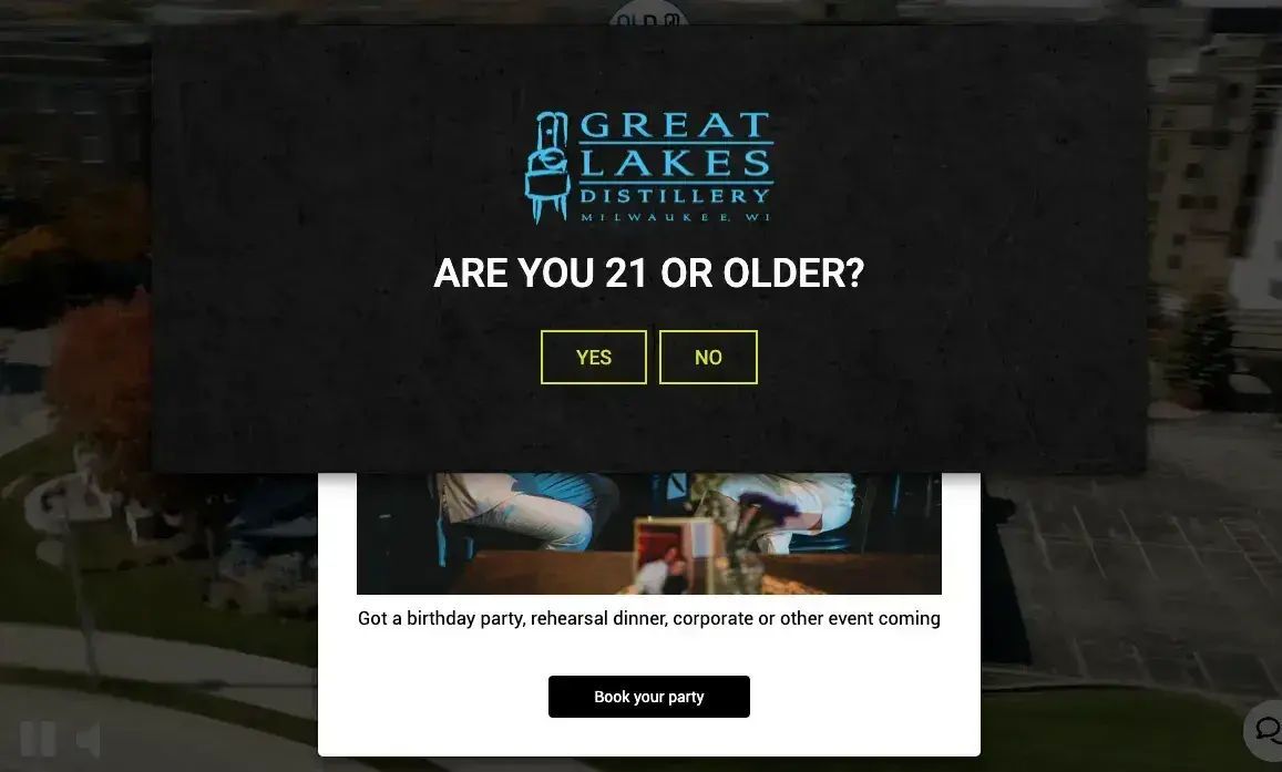 website pop-up examples: great lakes distillery