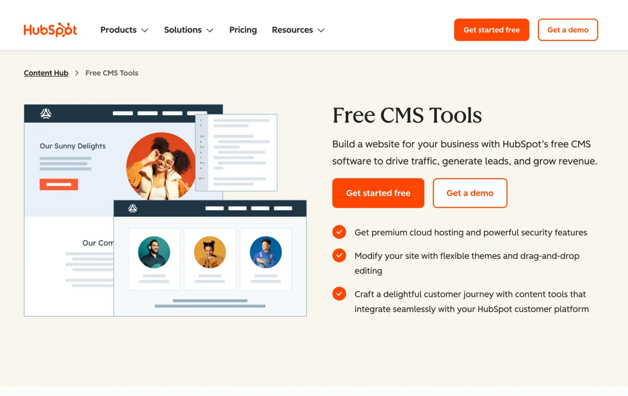 hubspot’s free cms tools landing page product page