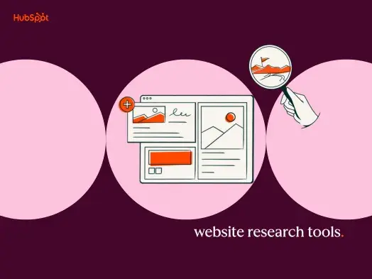 website research tools illustration with website and magnifying glass
