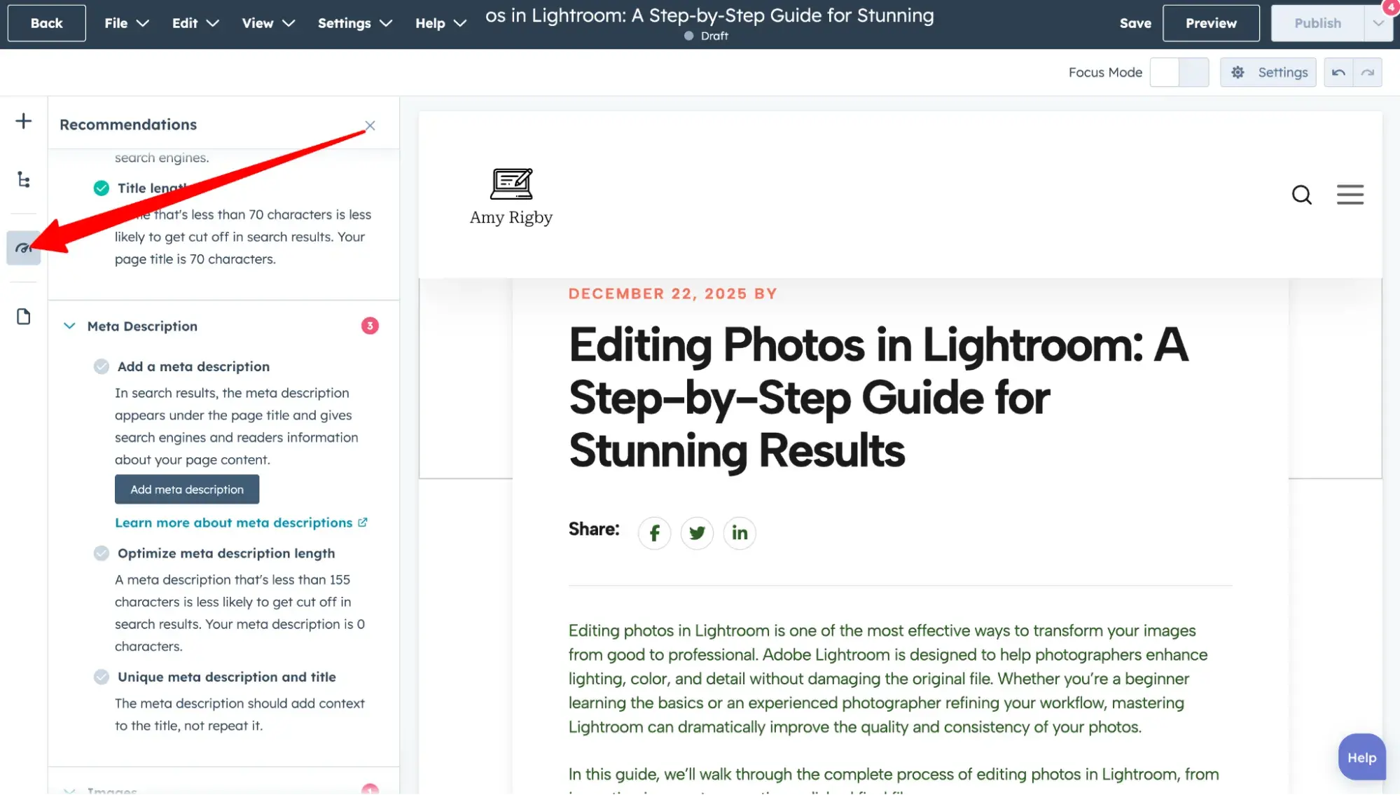hubspot content hub “optimize” tab
