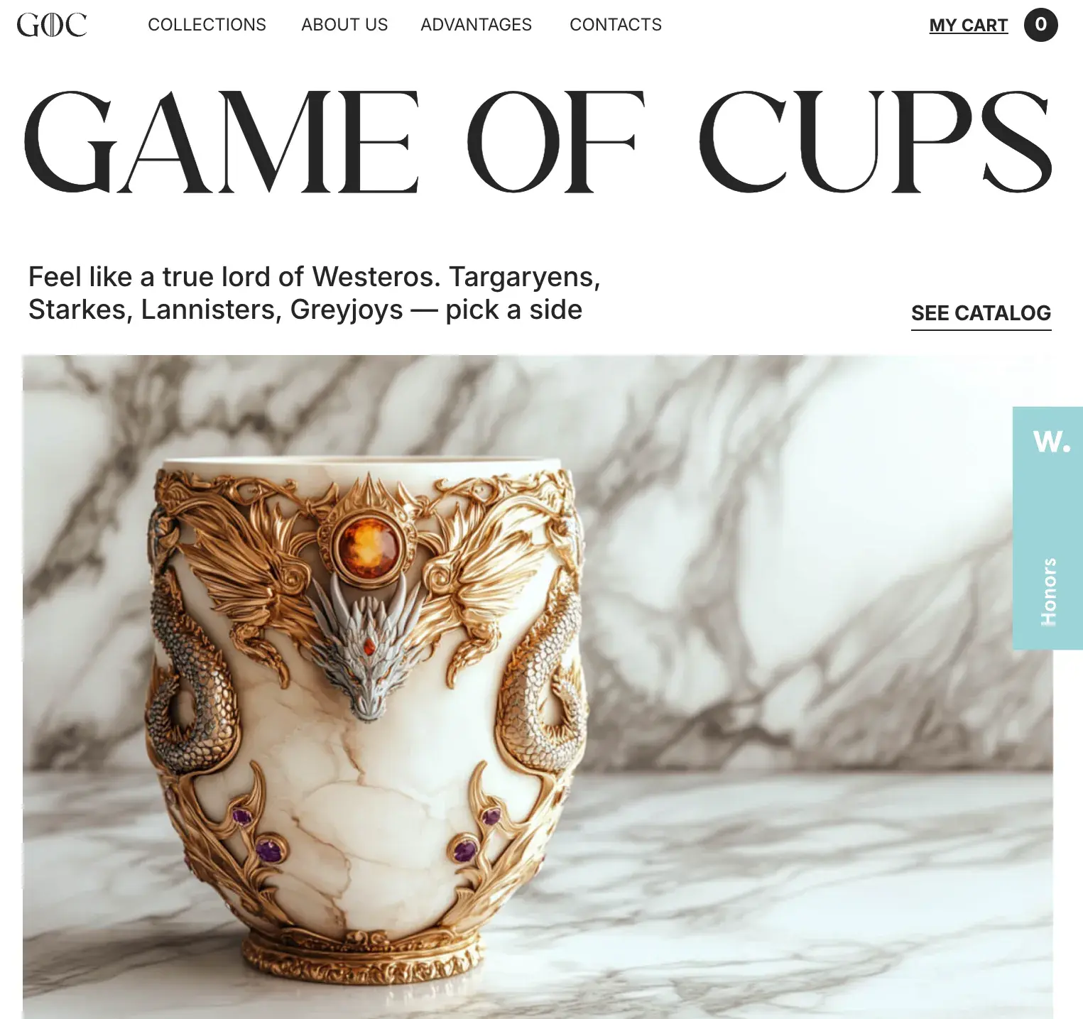 website typography: game of cups website using the aurora and arial typefaces.