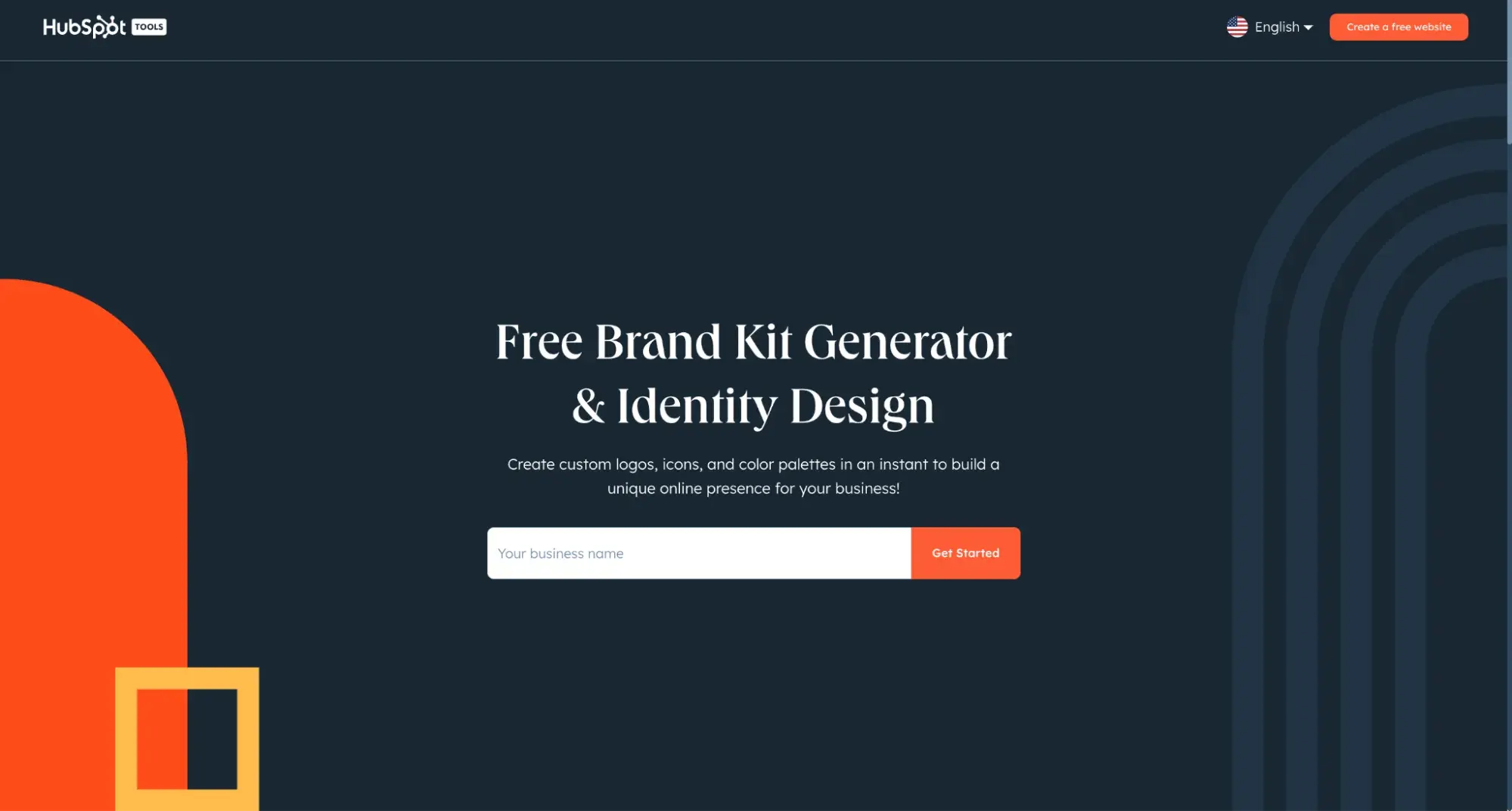 hubspot’s free brand kit generator homepage