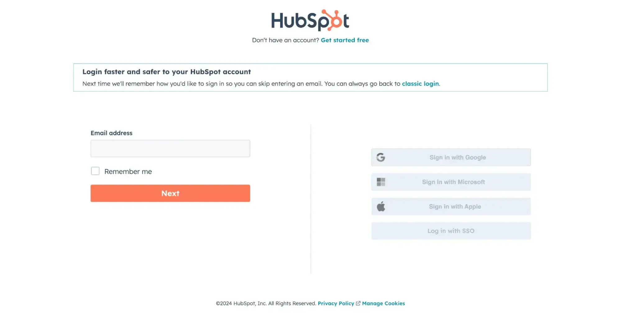 website with user accounts; screenshot of a hubspot login page