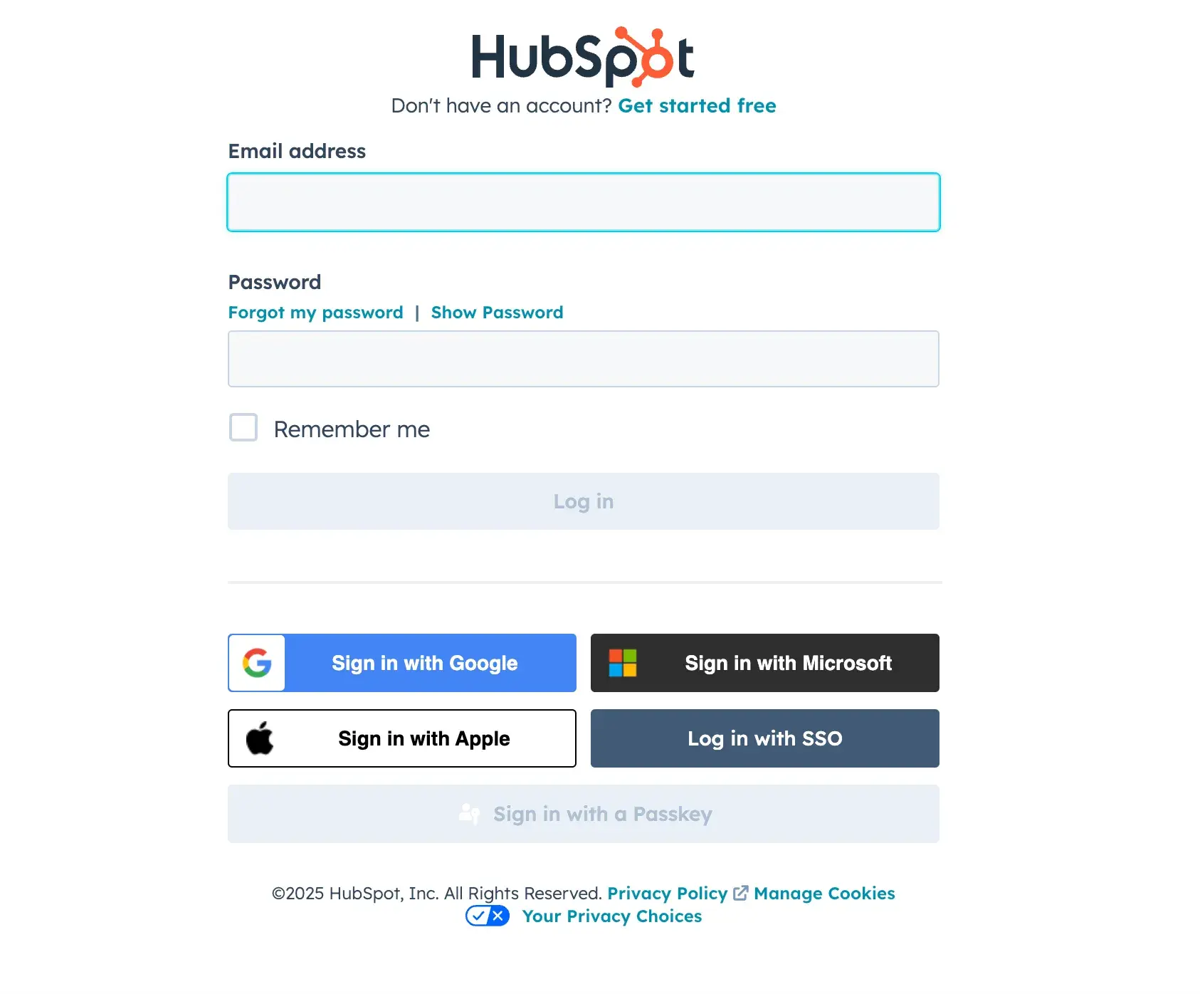 website with user accounts; hubspot’s login page as an example of a simple web design