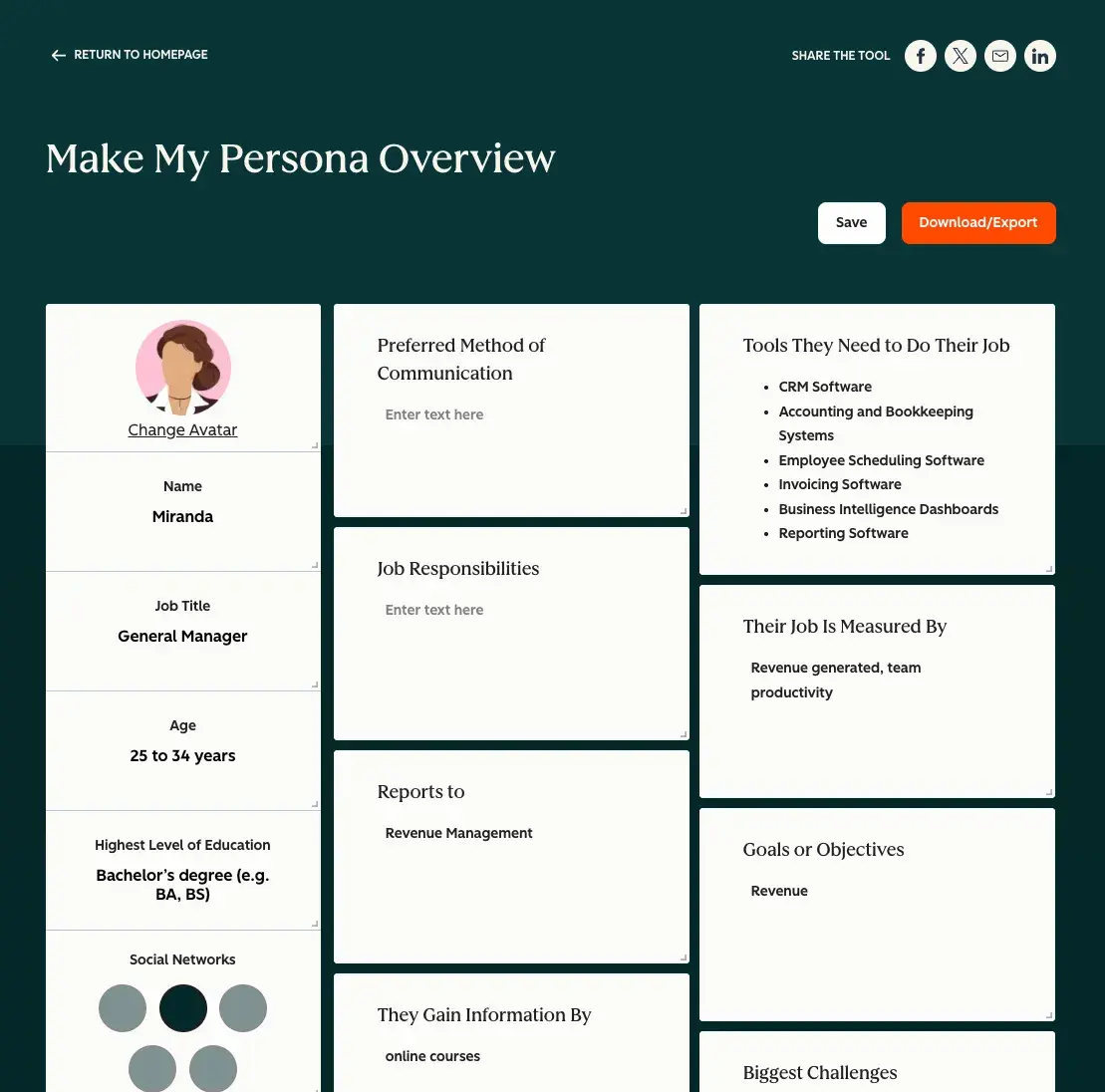 make my persona overview