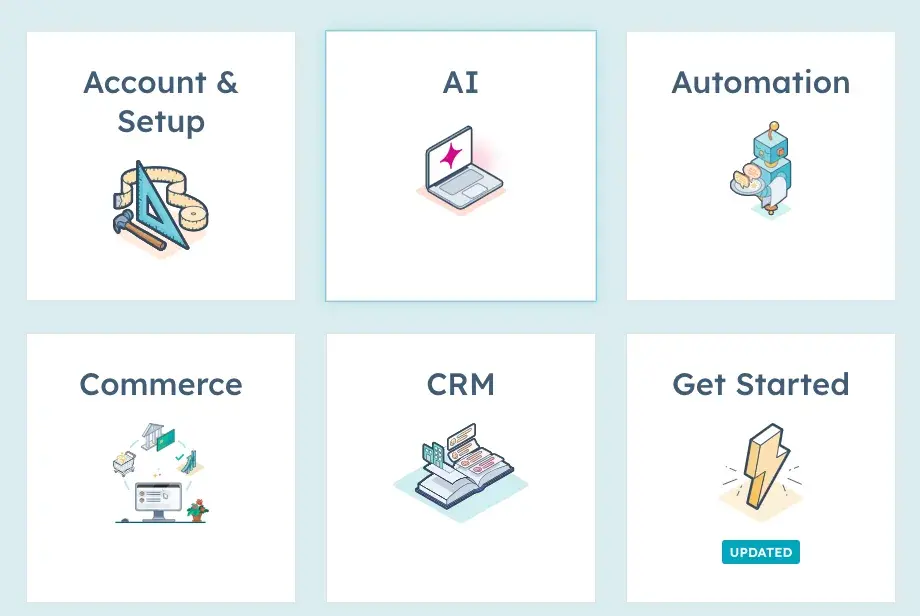 menu cards in hubspot’s knowledge base