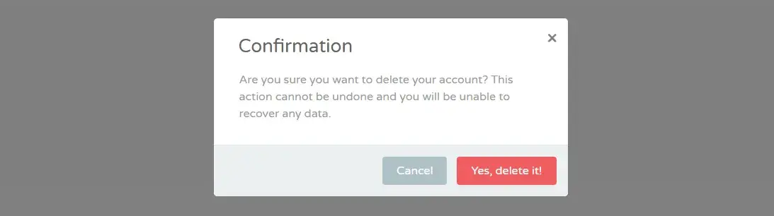example of a confirmation modal window