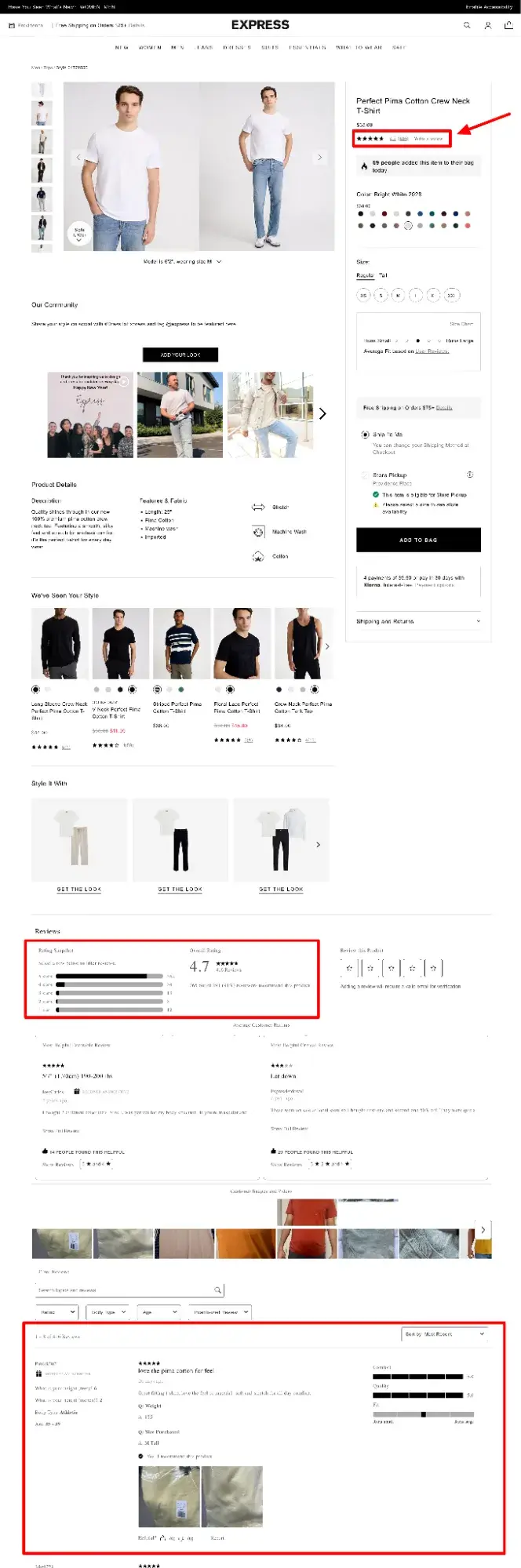 screenshot highlighting the product reviews on expresss product pages