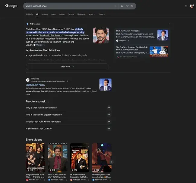 Google search results with AI Overview box explaining why organic search traffic declining even with strong SEO