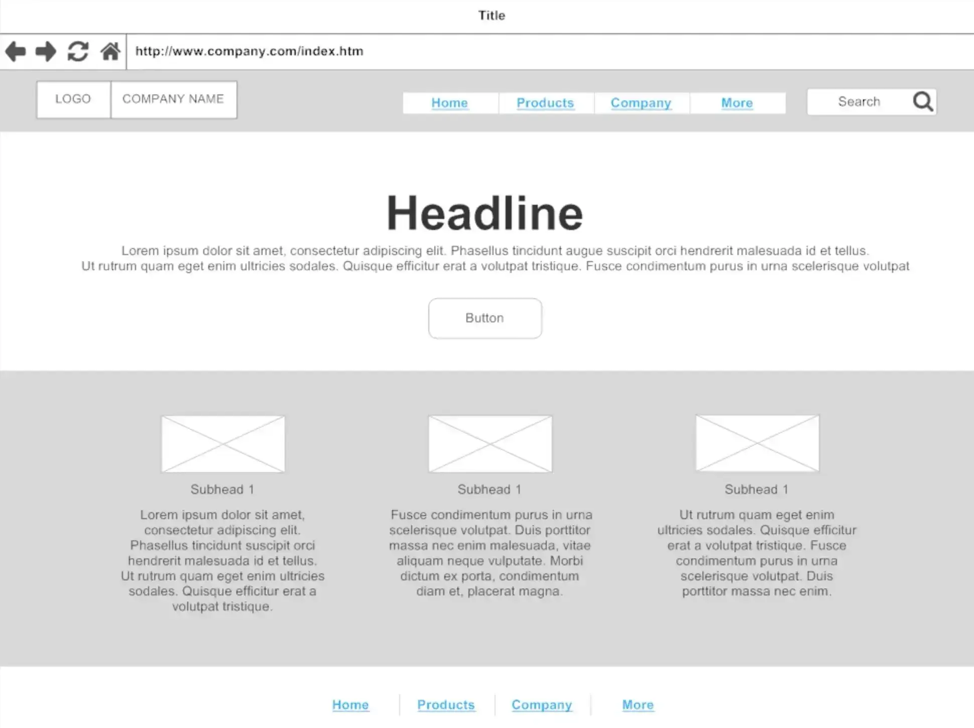 wireframes template from smartdraw showing a lo-fi homepage layout with header, hero section, and content blocks