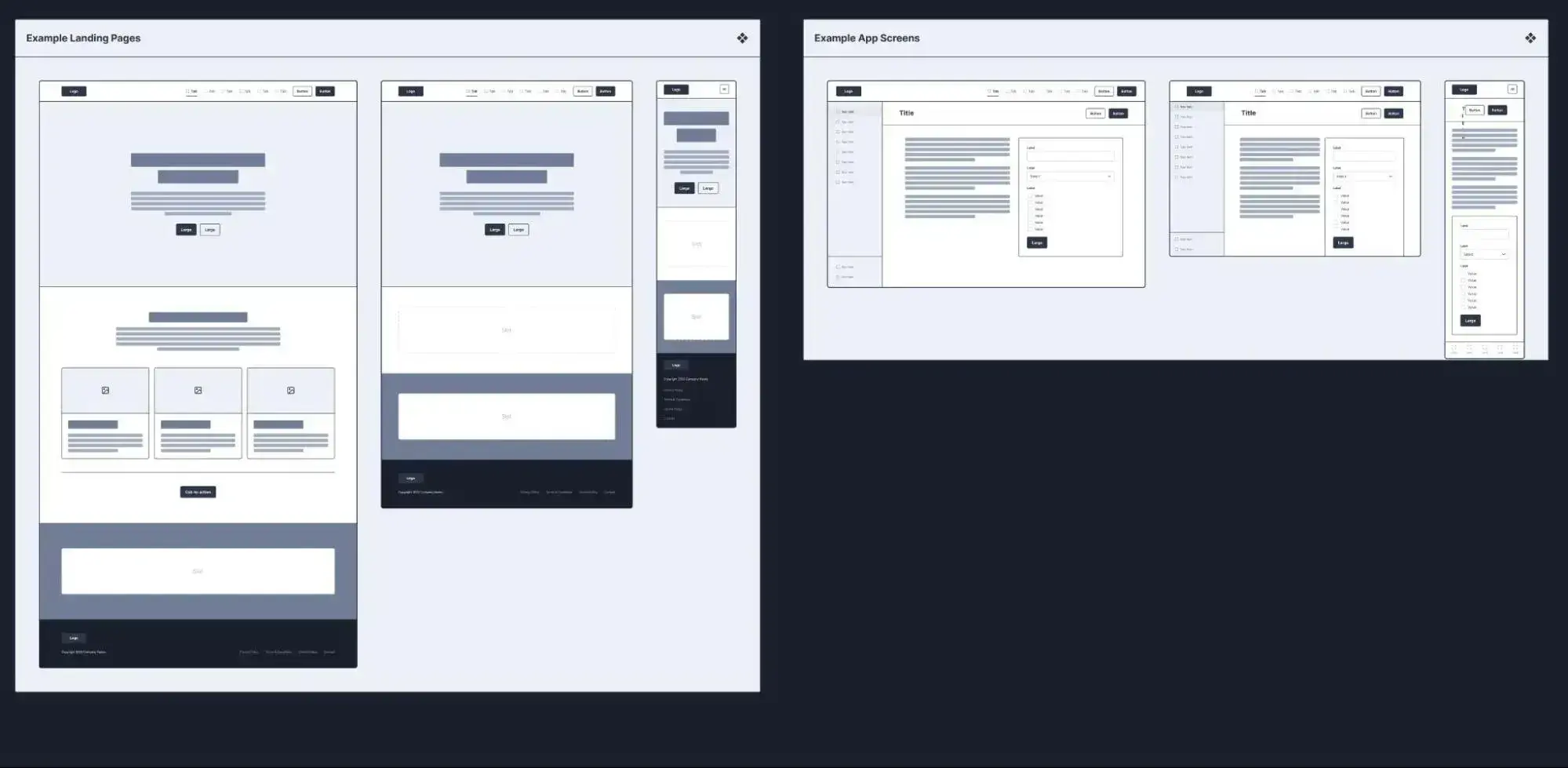 wireframes library in figma called wireframer with pre-built block templates and hundreds of components for quick wireframe assembly