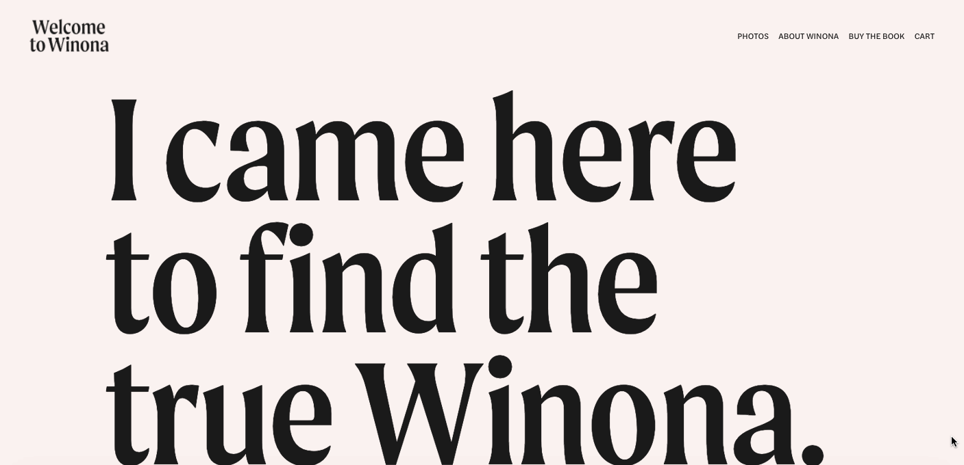 winona ryder website built on squarespace