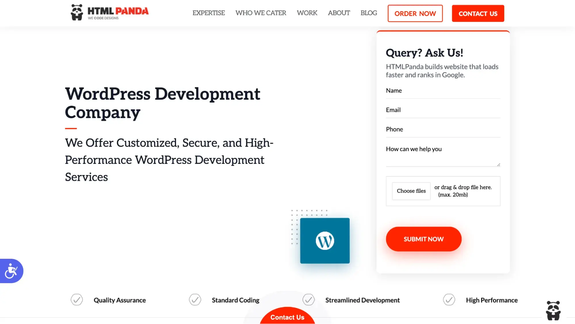 WordPress web design company htmlPandas website