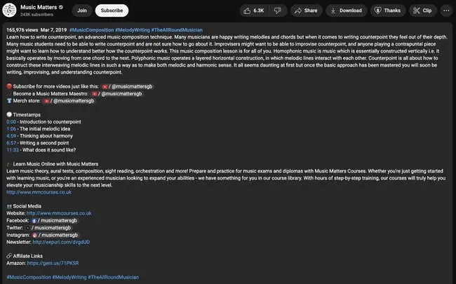youtube description, music matters