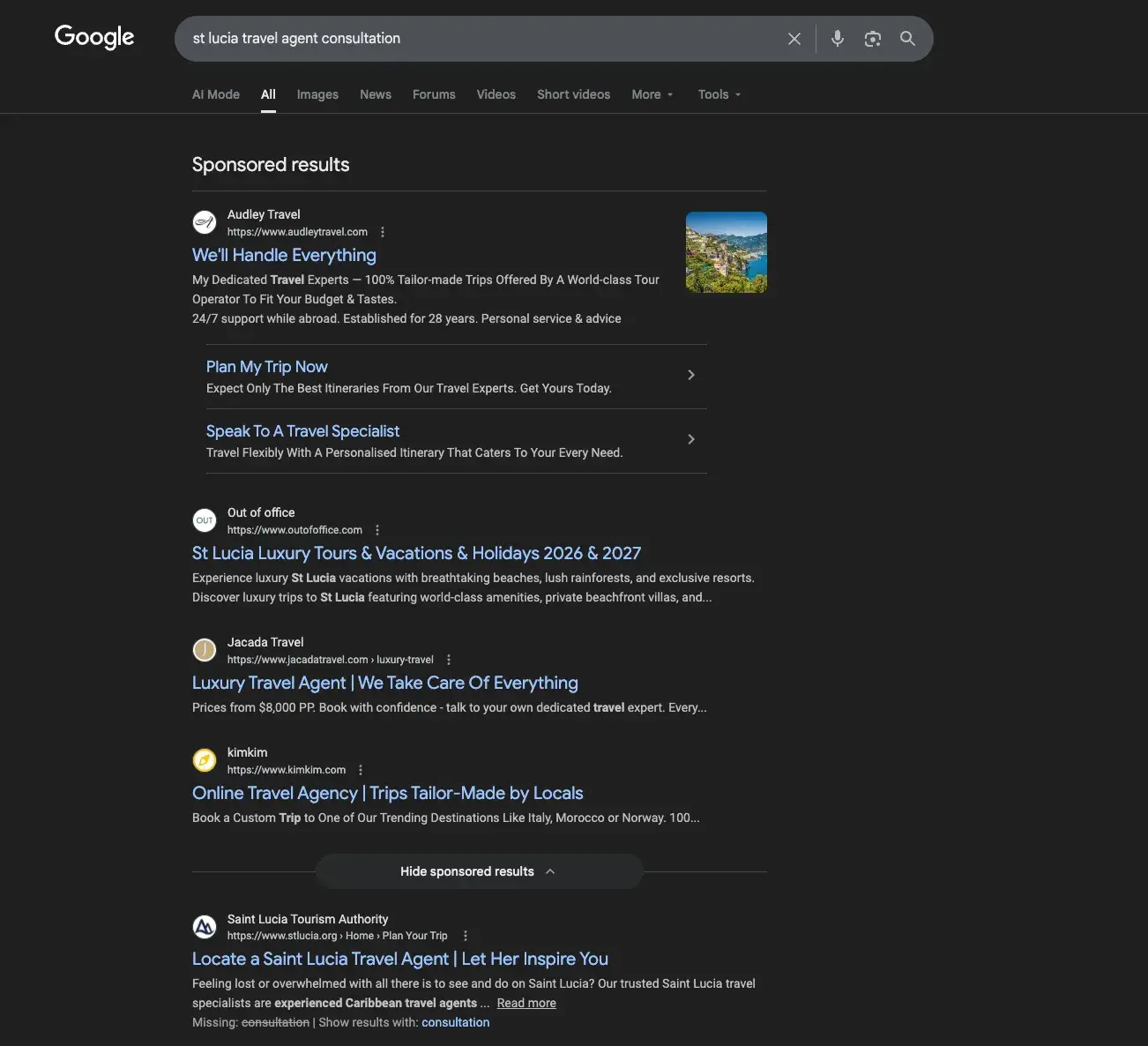 no zero click search results for conversion focused “consultation” query